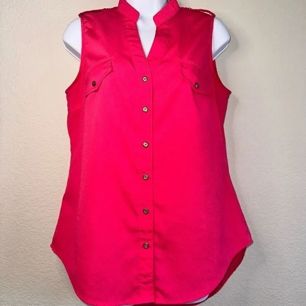 Sleeveless Button Blouse Hot Pink